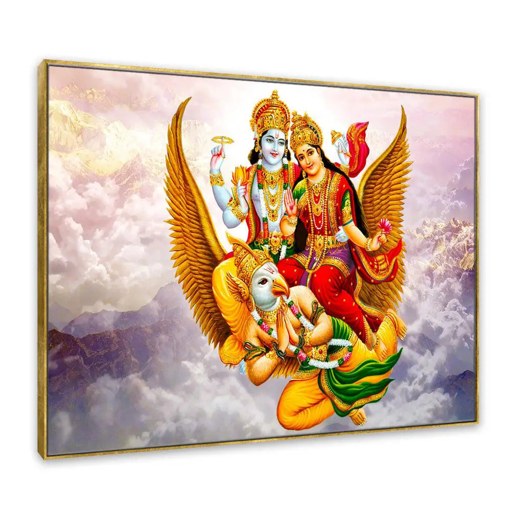 Lord Vishnu with Goddess Laxmi Canvas Wall Painting/ Floating Frame