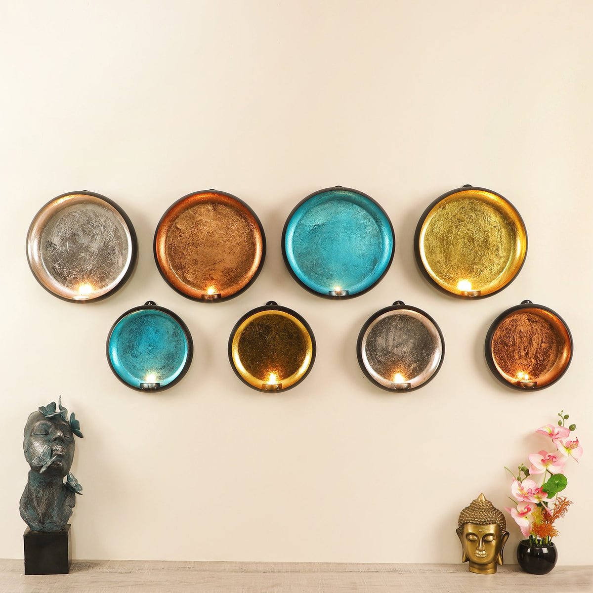 Tyre Shape Wall Decor & Tealight Holder Set of 8