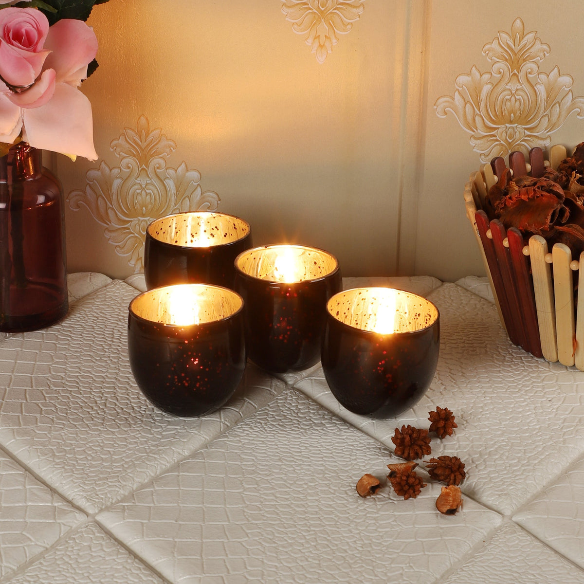 Big Black Glass Votive Set of 4