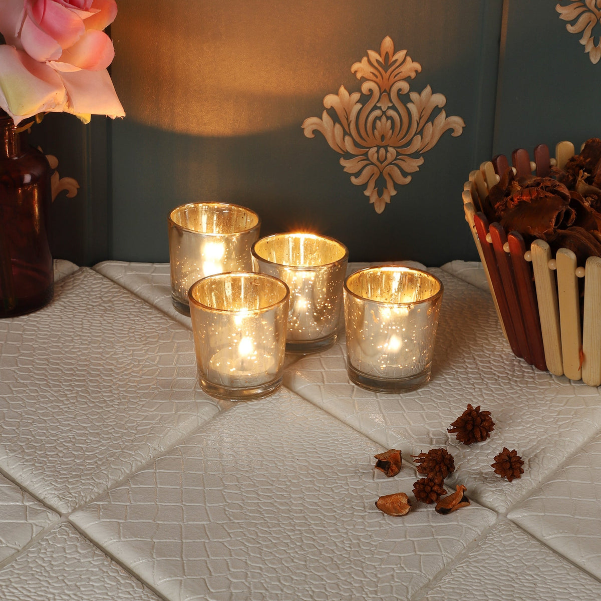 Silver Glass Votive Set of 4
