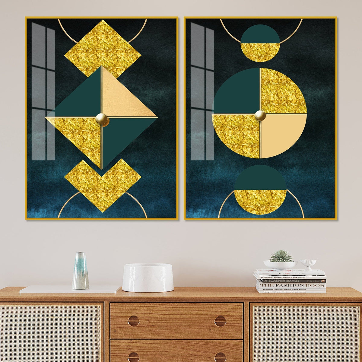Abstract Geometry Shapes Art Acrylic Floating Wall Painting Set of 2