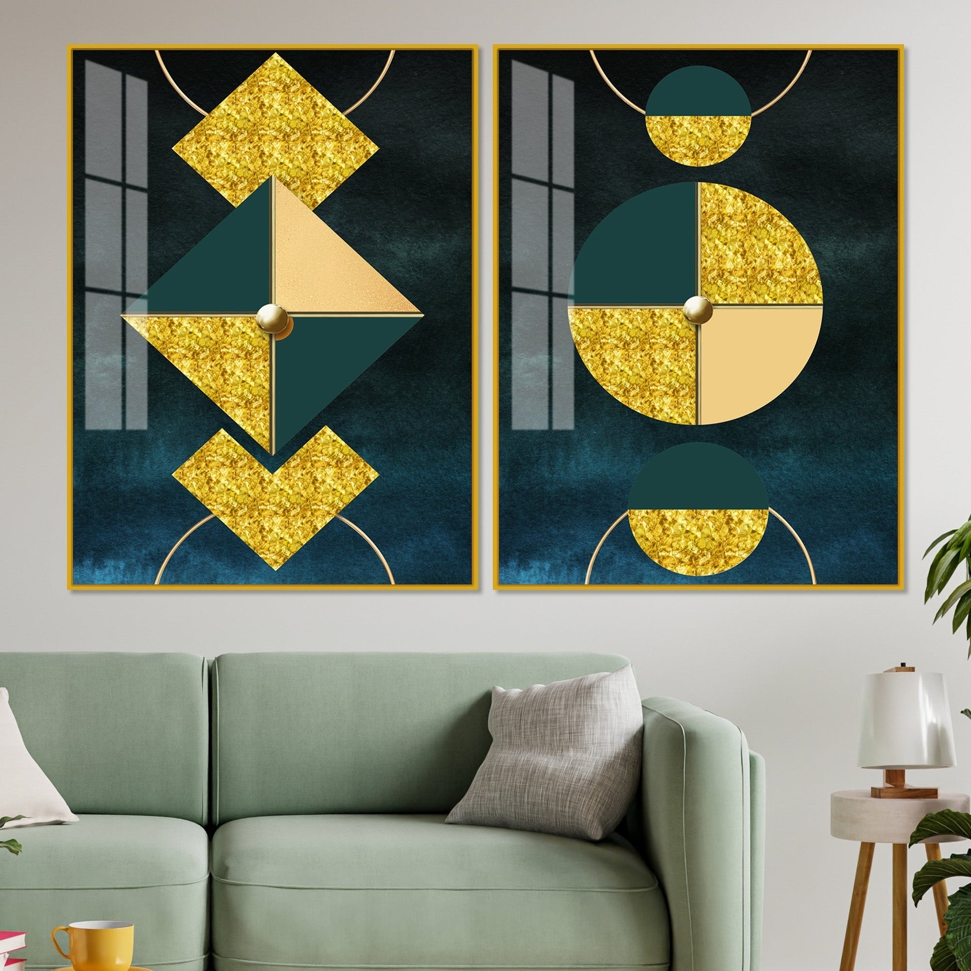 Abstract Geometry Shapes Art Acrylic Floating Wall Painting Set of 2
