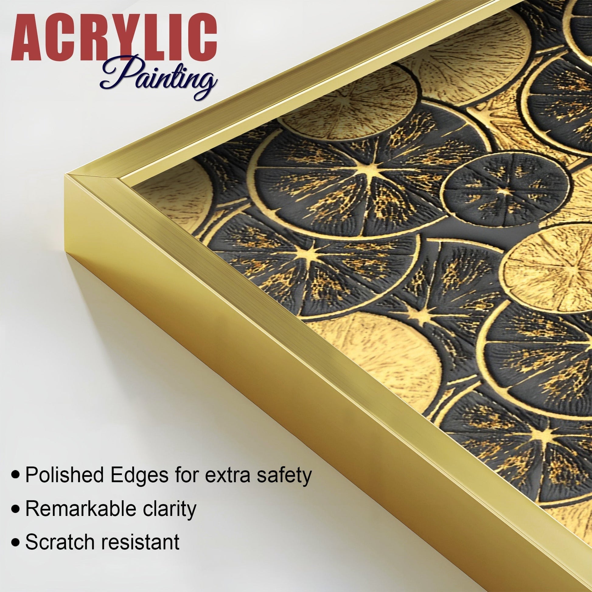 Abstract Golden Shapes Art Acrylic Floating Wall Painting Set of 2