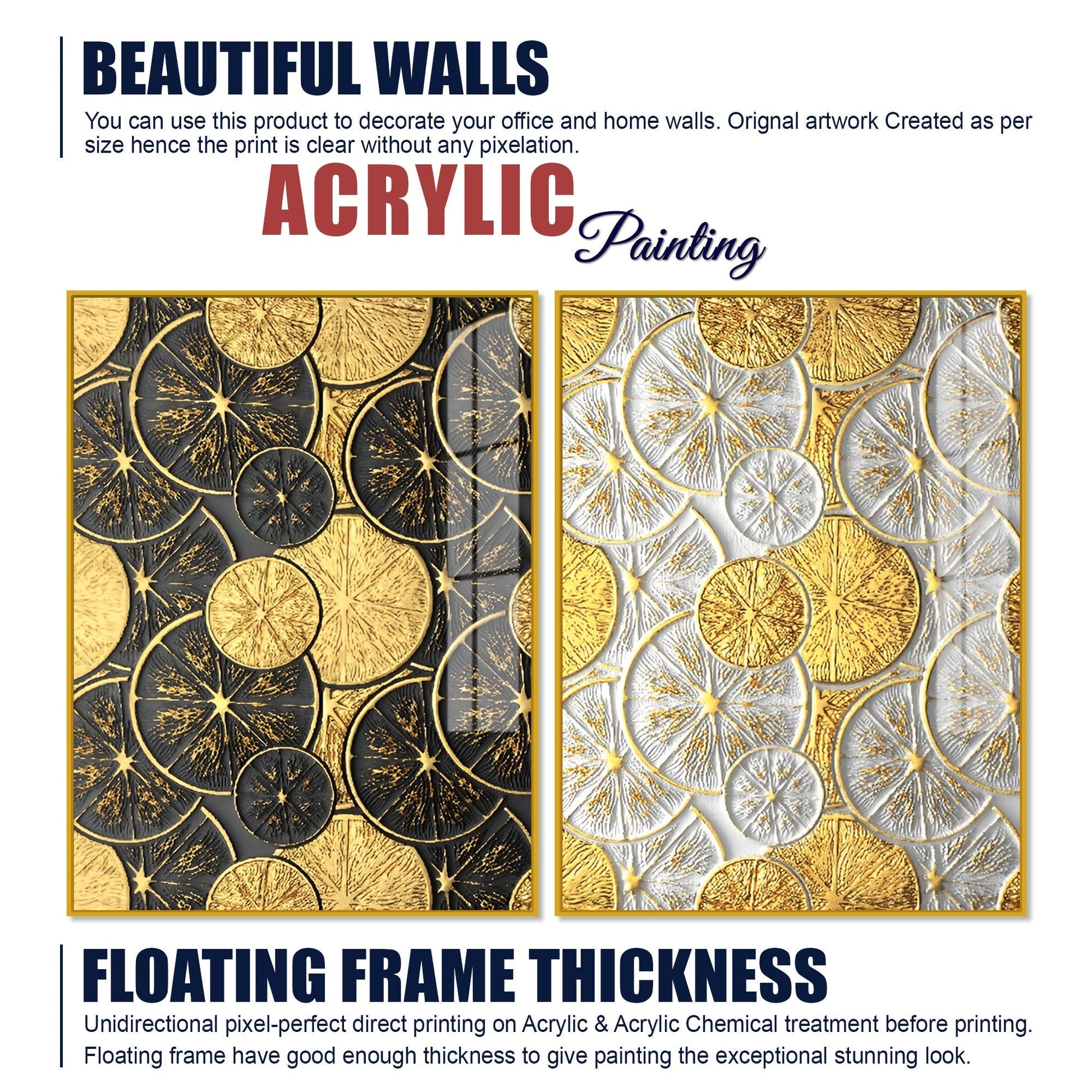 Abstract Golden Shapes Art Acrylic Floating Wall Painting Set of 2