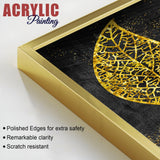 Abstract Golden Shiny Ginkgo Leaf Acrylic Floating Wall Painting Set of 2