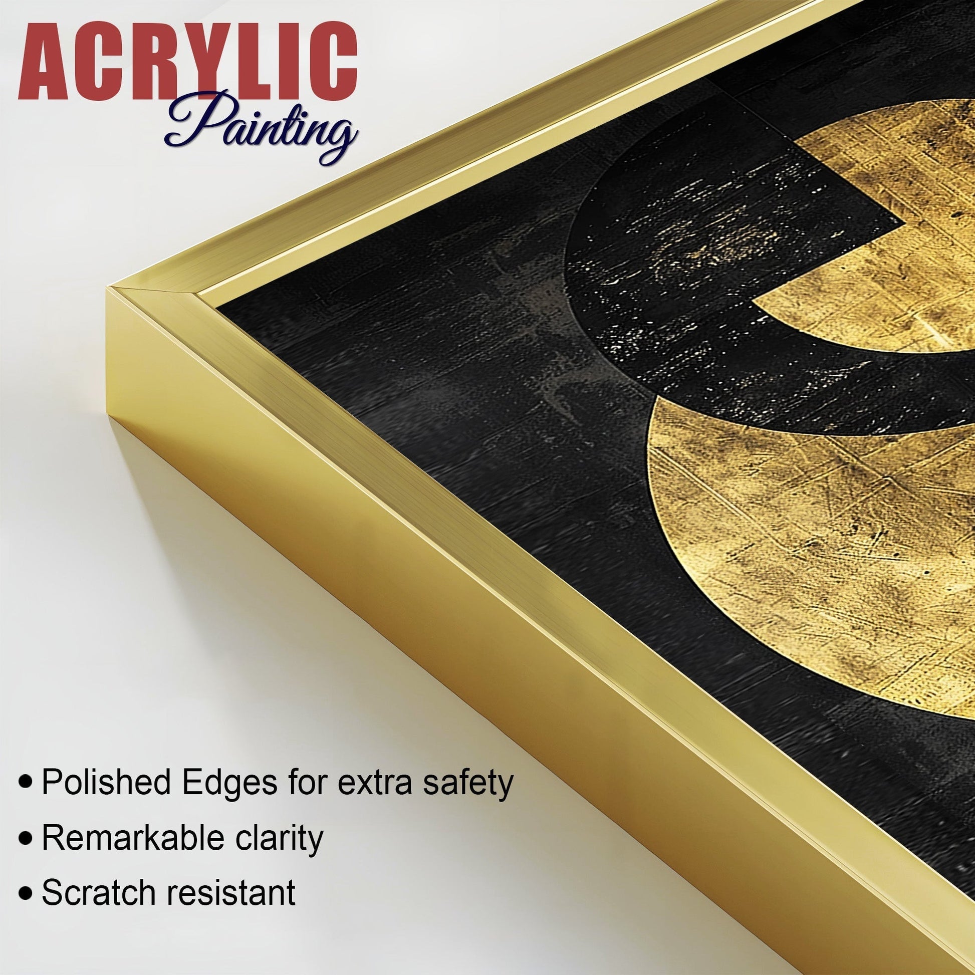 Abstract Golden Textured Line Art Acrylic Floating Wall Painting Set of 2