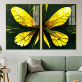 Beautiful Design of Golden Wings Art Acrylic Floating Wall Painting Set of 2