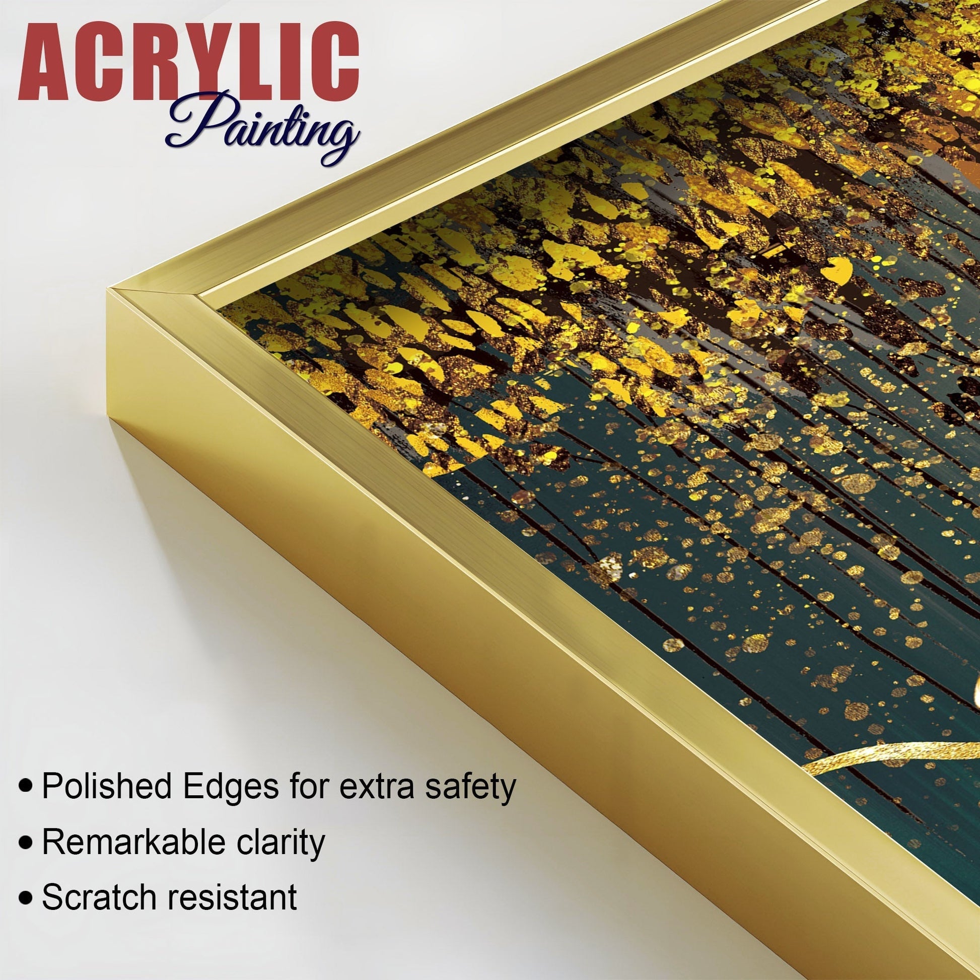 Beautiful Golden Birds and Deer Acrylic Floating Wall Painting Set of 2