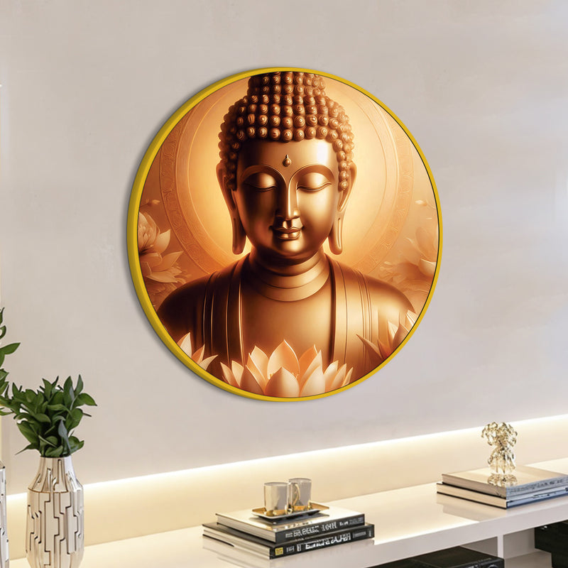 Beautiful Golden Gautam Buddha Round Wall Painting