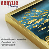 Beautiful Ocean View of Golden Fish Pattern Acrylic Floating Wall Paintings Set of 2