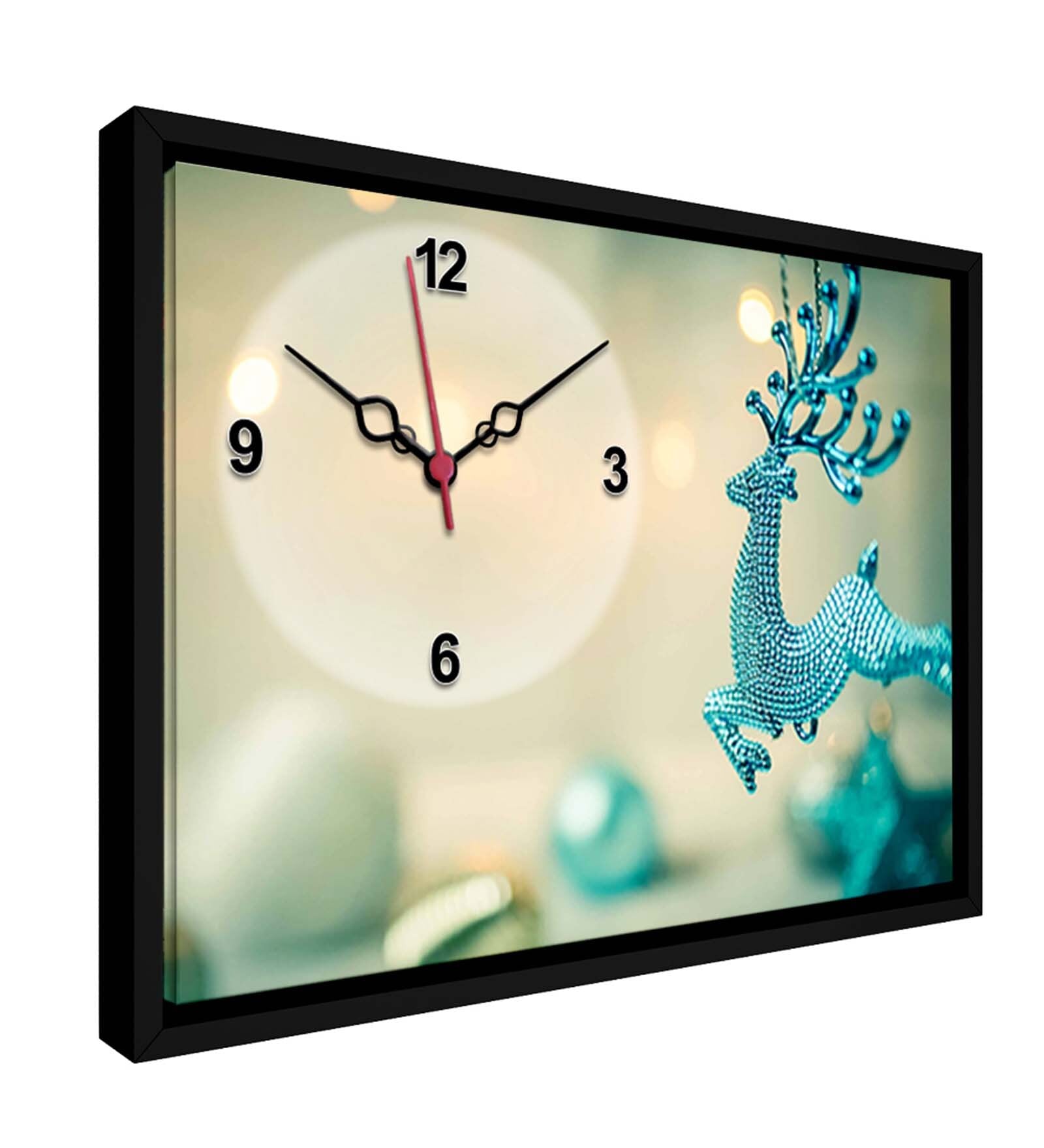 Black Framed Blue Deer MDF Analog Wall Clock