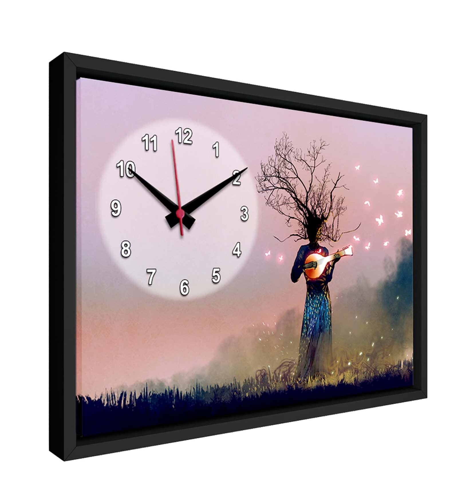 Black Engineered Women Printed MDF Analog Wall Clock