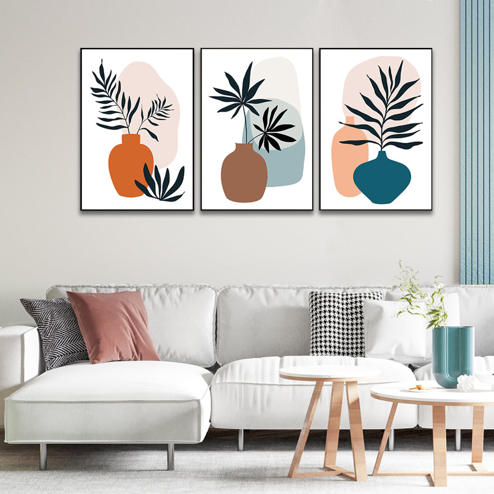 Contemporary Monochrome Art Posters Abstract Geometric Elements, Strokes, Leaves And Berries Set Of 3