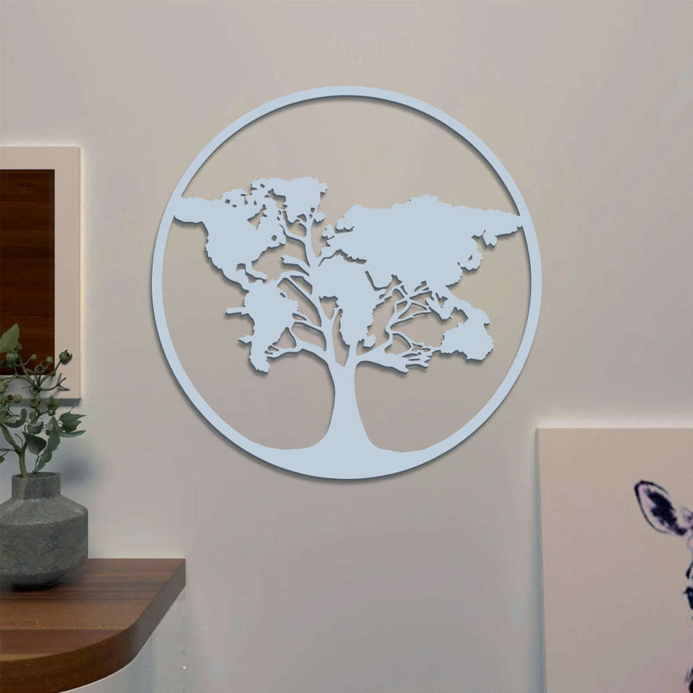 The World Map Tree Backlit Wall Art/ Night Light, Walnut Finish
