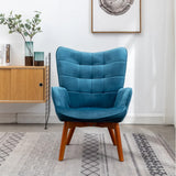 Tufted Curvy Long Back Sea Blue Lounge Chair With Ottoman