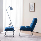 Square Tufted Blue Velvet Chair With Footrest