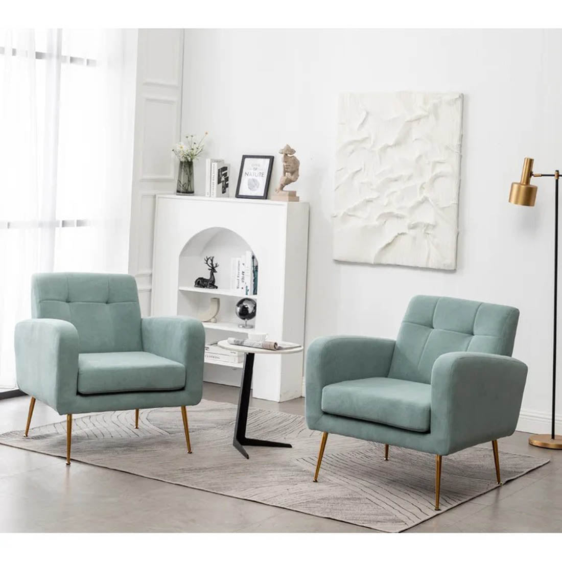 Light Seagreen Tufted Luxe Velvet Lounge Chair