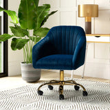 Refined Navy Blue Tufted Velvet Armchair With Golden Legs