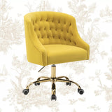 Velvet Clemence Yellow Task Chairs/Study Chair/Office Chair for Study Room, Office, Swivel Armchair with Gold Base