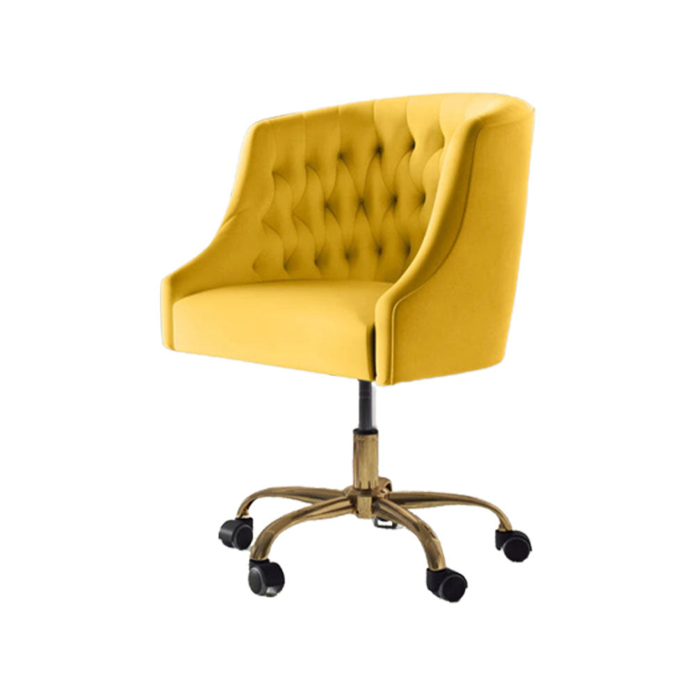 Velvet Clemence Yellow Task Chairs/Study Chair/Office Chair for Study Room, Office, Swivel Armchair with Gold Base