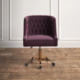 Velvet Clemence Purple Task Chairs/Study Chair/Office Chair for Study Room, Office, Swivel Armchair with Gold Base