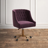 Velvet Clemence Purple Task Chairs/Study Chair/Office Chair for Study Room, Office, Swivel Armchair with Gold Base
