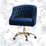 Velvet Clemence Blue Task Chairs/Study Chair/Office Chair for Study Room, Office, Swivel Armchair with Gold Base