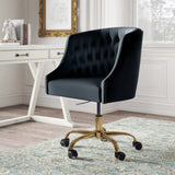 Velvet Clemence Black Task Chairs/Study Chair/Office Chair for Study Room, Office, Swivel Armchair with Gold Base