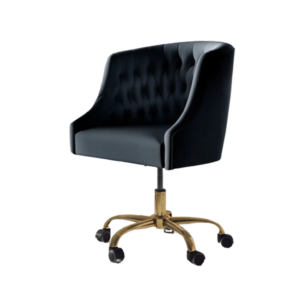 Velvet Clemence Black Task Chairs/Study Chair/Office Chair for Study Room, Office, Swivel Armchair with Gold Base