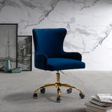 Velvet Clemence Royal Blue Task Chairs/Study Chair/Office Chair for Study Room, Office, Swivel Armchair with Gold Base