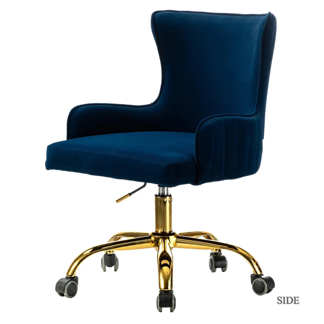 Velvet Clemence Royal Blue Task Chairs/Study Chair/Office Chair for Study Room, Office, Swivel Armchair with Gold Base