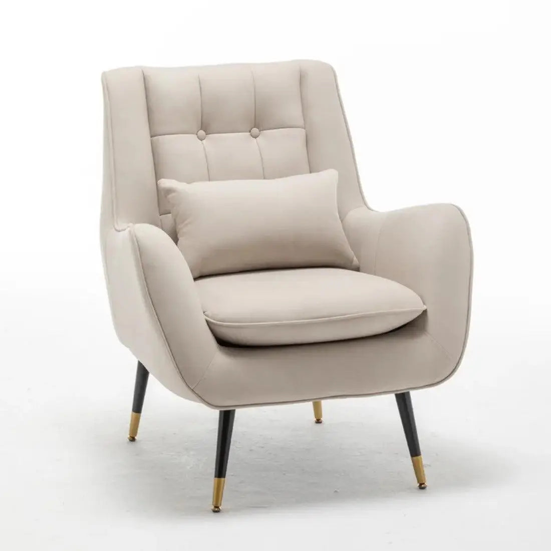 Classic Off-white Thick Padded Velvet Armchair with Cushion