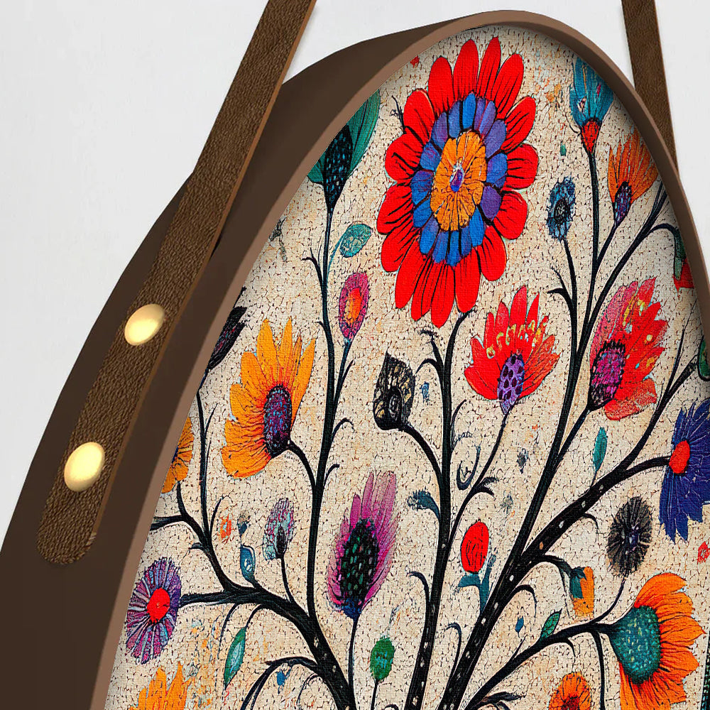 Indian Colorful Madhubani Art With Round Framed Floral Canvas Wall Painting - Set of 3