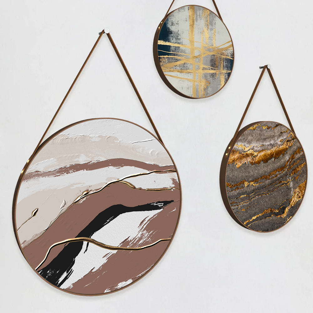 Neutral Tone Abstract Round Framed Canvas Wall Painting - Set of 3
