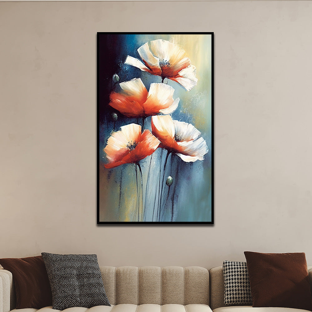 Vintage Abstract Floral Canvas Floating Framed Wall Painting