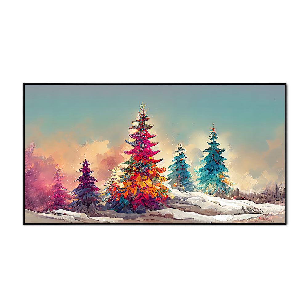 Colorful Tree in Snow Christmas Decoration Canvas Wall Painting