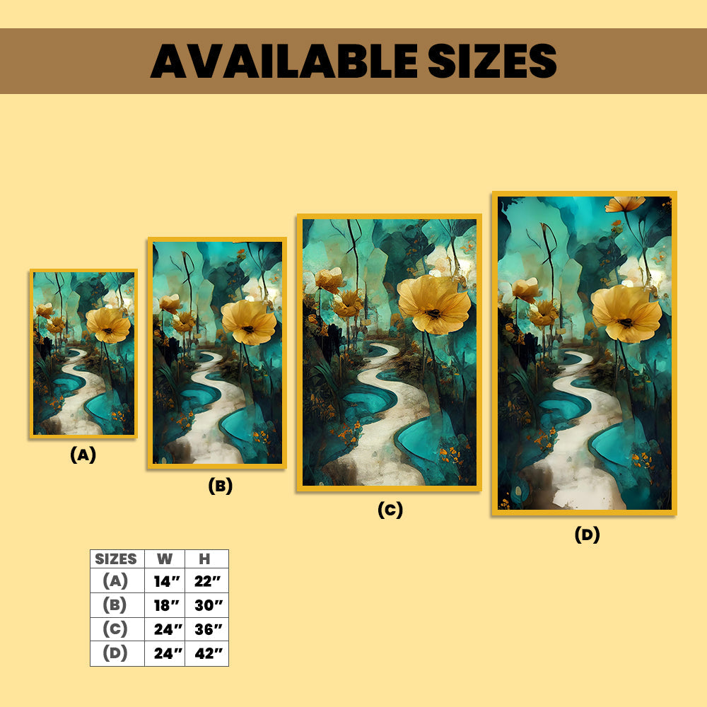 Nature Inspired Abstract Golden Floral Ready to Hang Floating Framed Canvas Wall Painting