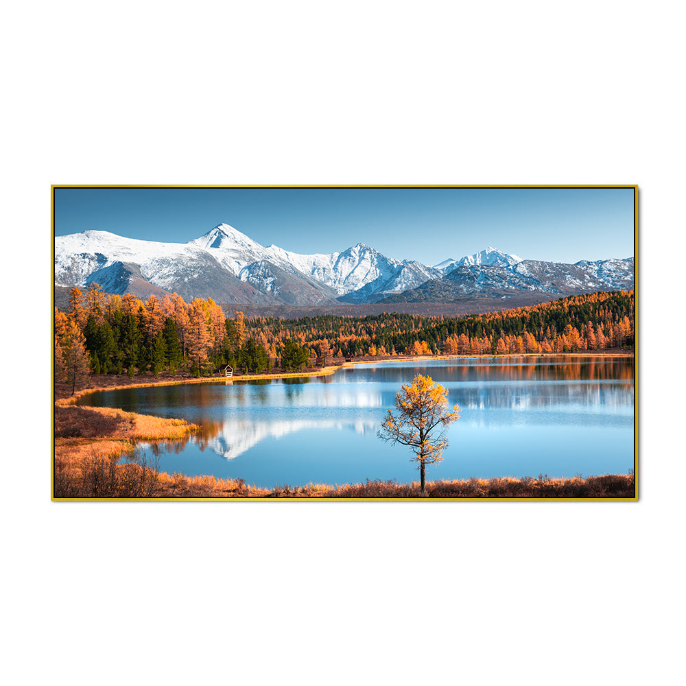 Snow Covered Peaceful Nature Mountain Lake Abstract Canvas Wall Painting