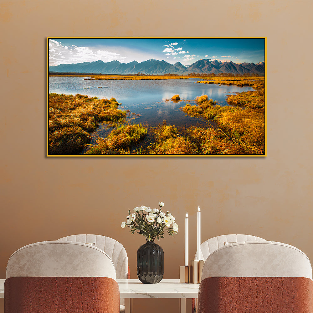 Beautiful Serene Mountain Lake Abstract Canvas Wall Painting for Home Décor