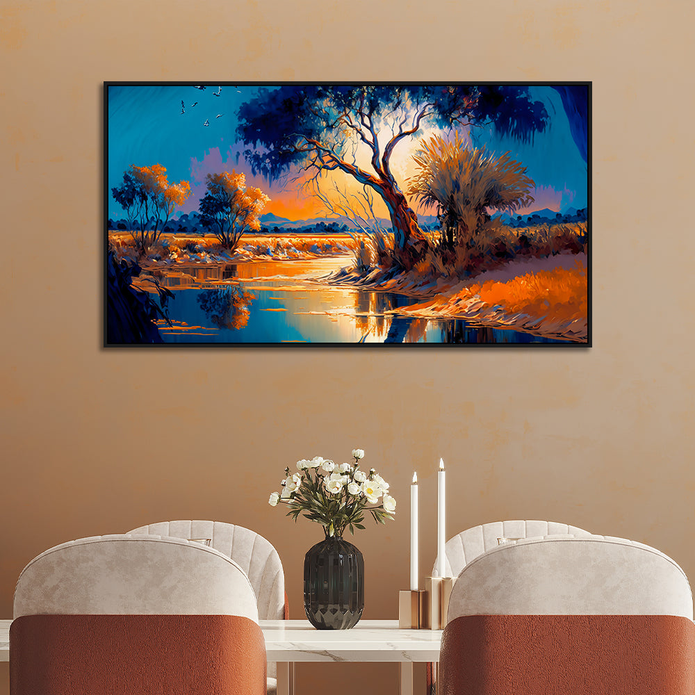 Nature Mountain River Abstract Canvas Wall Painting