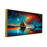 Sailboat with Full Moon Abstract Digital Printed Canvas Wall Painting