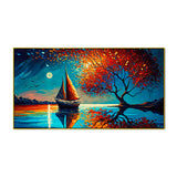Sailboat with Full Moon Abstract Digital Printed Canvas Wall Painting