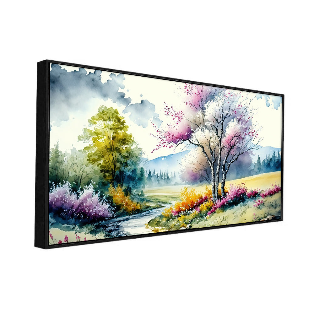 Panoramic Blooming Trees Multicolor Landscape Canvas Wall Painting