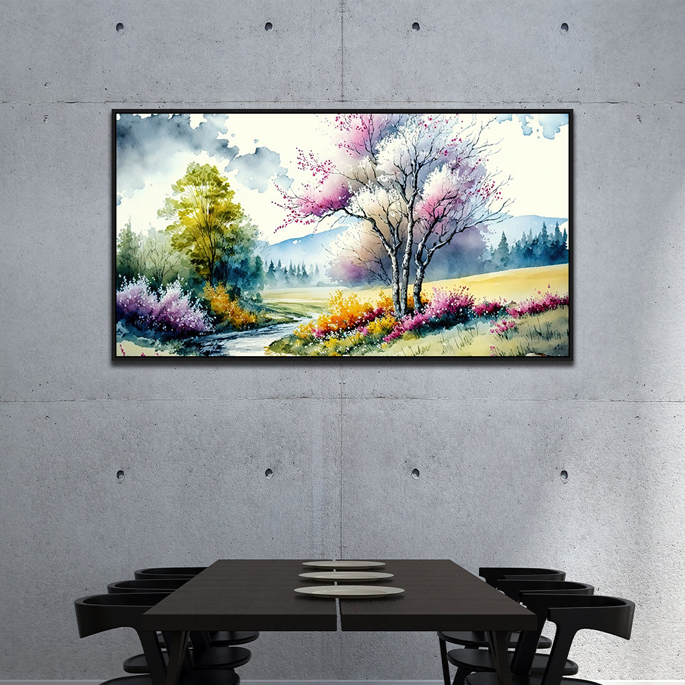 Panoramic Blooming Trees Multicolor Landscape Canvas Wall Painting