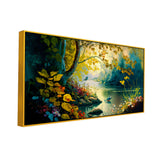 Vintage Landscape Canvas Painting of Forest Lake with Floating Frame