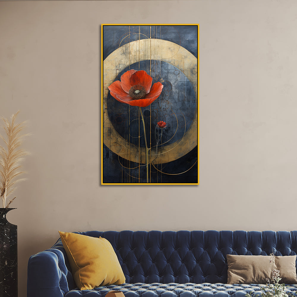 Single Poppy Abstract Floral Canvas Wall Painting