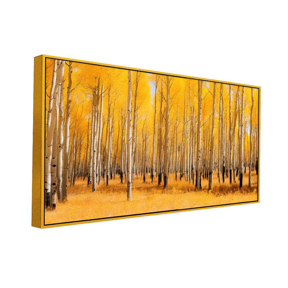 Stunning Birch Trees Yellow Forest Panorama Modern Design Canvas Painting