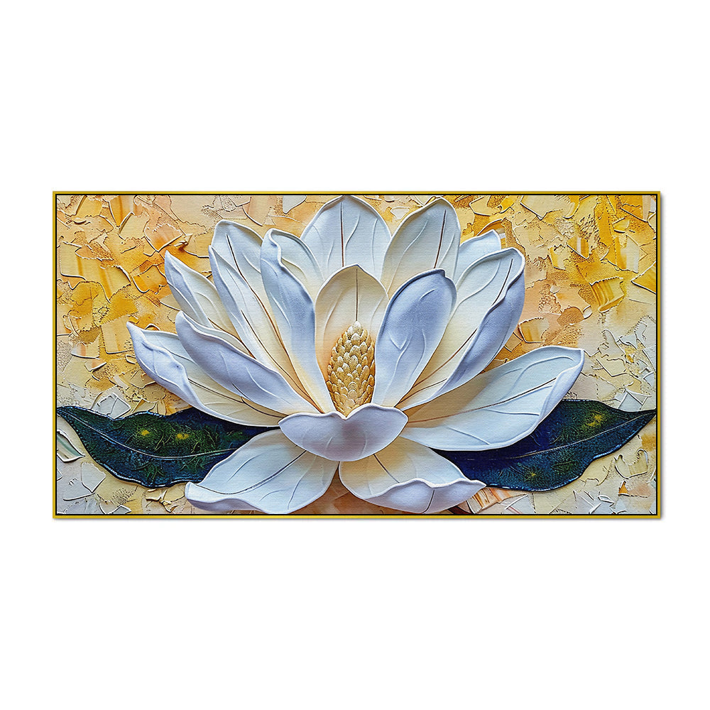 3d Abstract Elegant Golden & White Flower Floating Framed Wall Painting