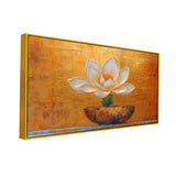 White and Golden Lotus Floral Floating Frame Canvas Wall Painting