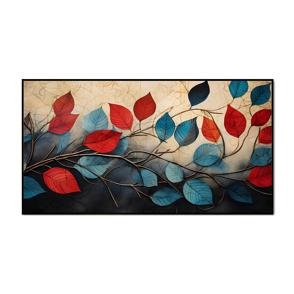 Beautiful Wall Painting of Abstract Colorful Art Digital Print of Leaves
